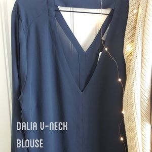Dalia V-Neck Front Navy Blouse in XL